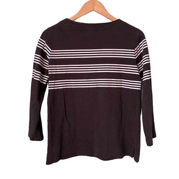 A.P.C Black Long Sleeve Shirt with White Horizontal Stripes Top in Size Medium - Picture 5 of 10